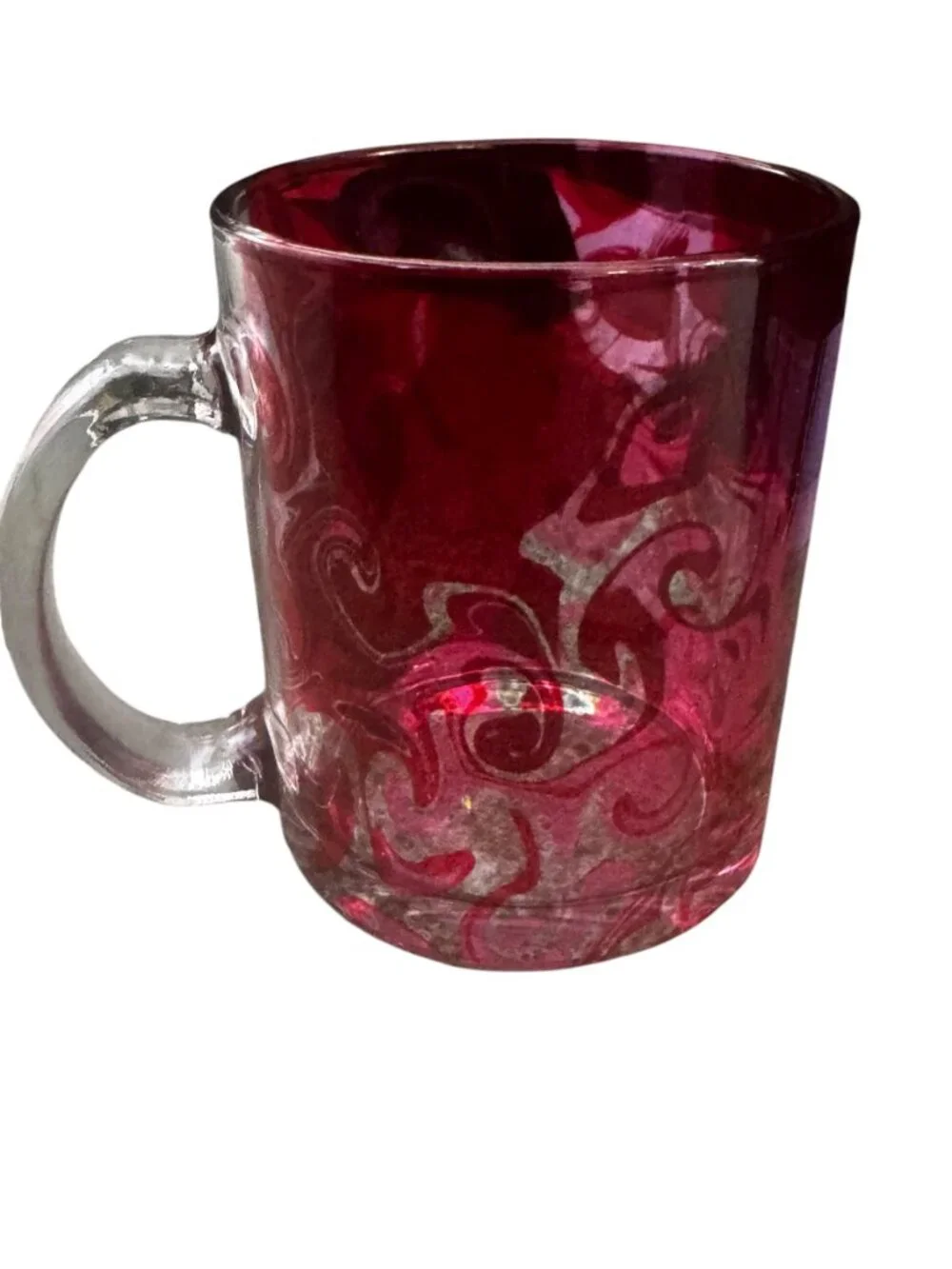 Red Swirl Glass Mug, 11 oz